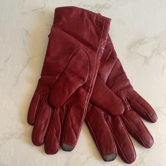 New Large Red Burgundy Leather and Cashmere Women's Gloves Excelled Winter Fall - Picture 3 of 7